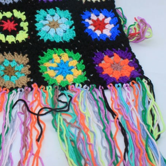 Black & Multicolor Granny Square Crochet Scarf - Picture 9 of 13